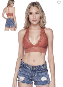 Rust  Lace Twisted Back Bralette