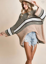 Load image into Gallery viewer, Olive/Camel Oversized Low Gauge Stripe Sweater Top
