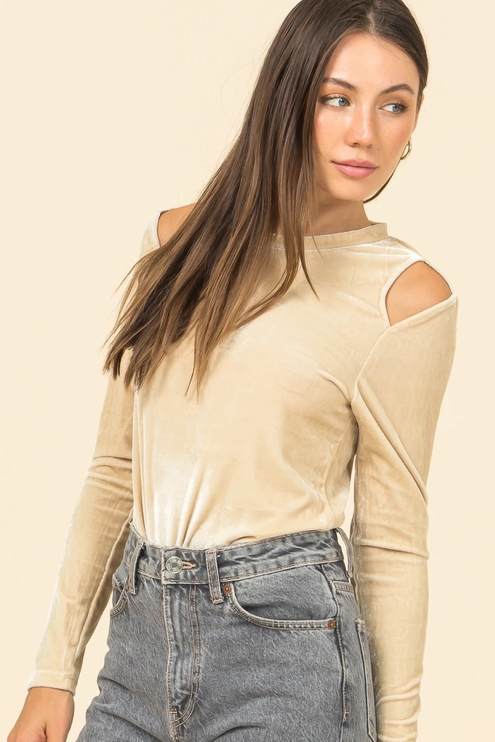 Ivory Velour Cutout Top