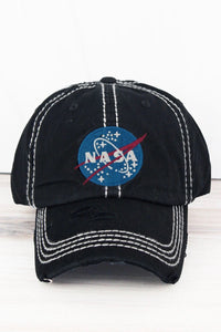 Distressed Black Nasa Insignia Cap