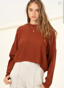 Rust Cropped Mock Neck Sweater