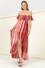 Load image into Gallery viewer, Rust Off the Shoulder Tie Dye Ruffle Maxi Dress

