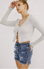Load image into Gallery viewer, KANCAN DARK HIGH RISE EXPOSED BUTTON RELEASE HEM SHORTS
