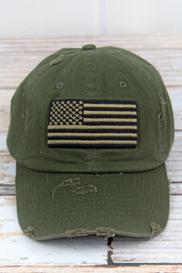 Distressed Olive American Flag Cap