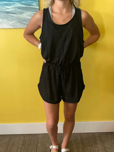 Black Relaxed Fit Tie Waist Romper