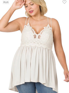 Bone Tiered Crochet Lace Cami