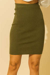 Olive Ribbed Knit Mini Skirt