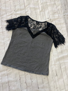 Lace Black Striped Top
