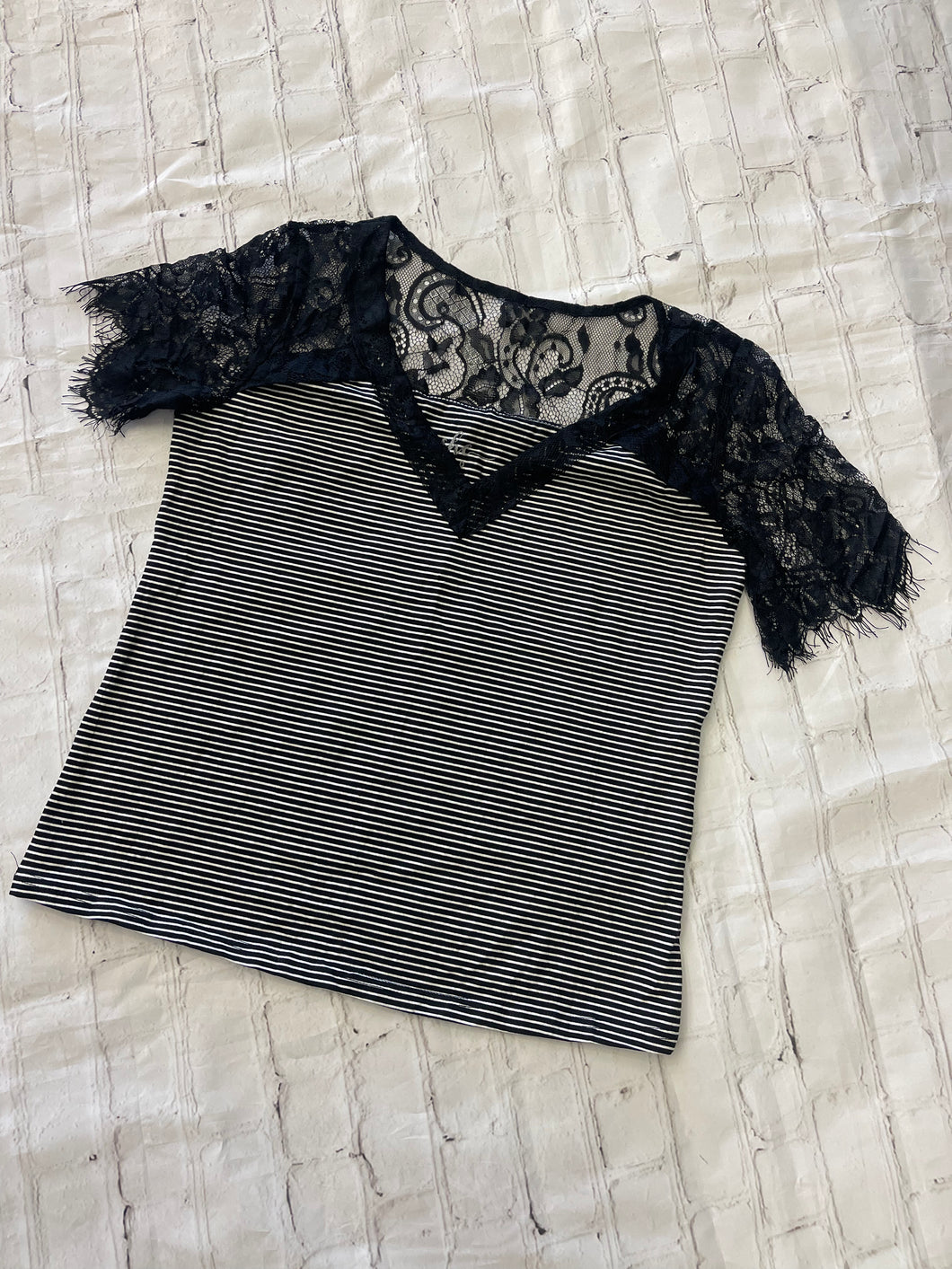 Lace Black Striped Top