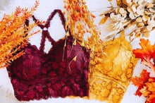 Load image into Gallery viewer, JadyK Mustard Juliette Racerback Lace Bralette
