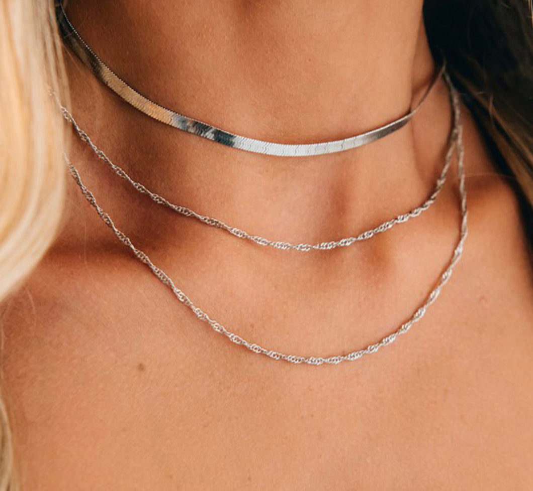 Silver Layered Herringbone Necklace