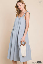 Load image into Gallery viewer, Silver Blue Cotton Gauze Ruffle Tank Tiered Dress
