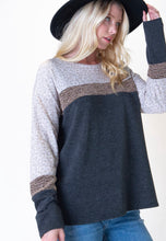 Load image into Gallery viewer, Taupe and Gold Color Block Long Sleeve Shirt
