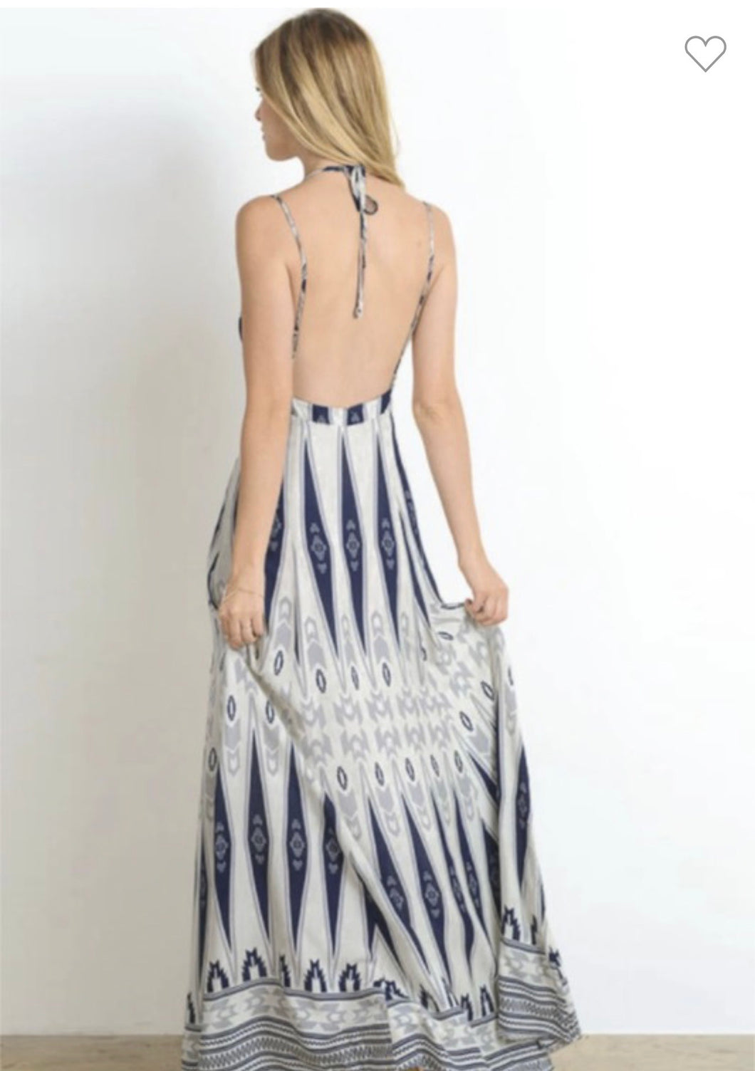 Navy and White Patterned Maxi Dress