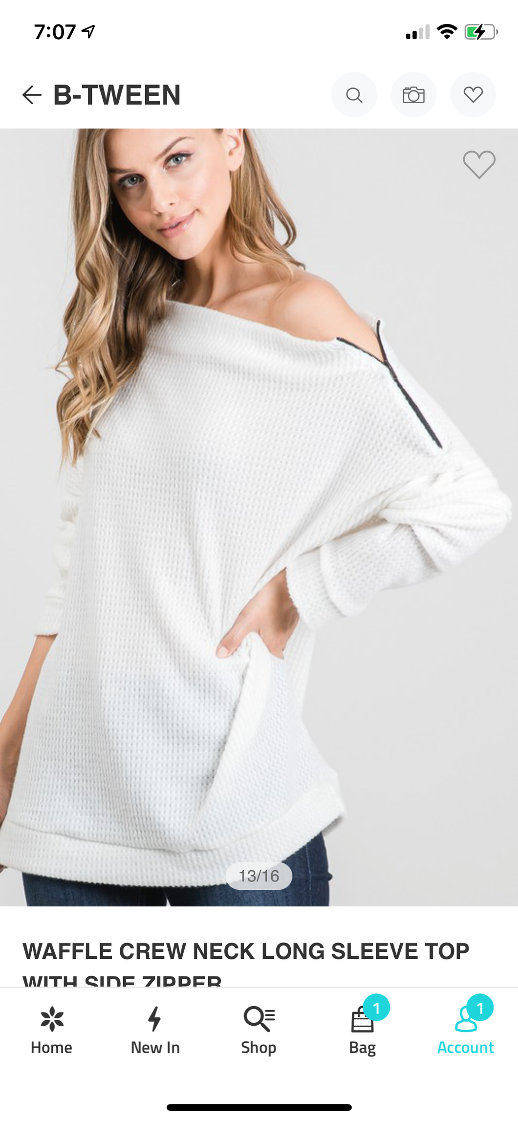 Waffle Crew Neck Long Sleeved Top with Side Zipper - Ivory