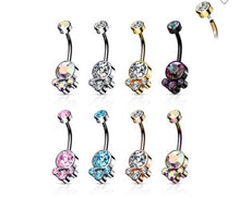 Load image into Gallery viewer, Round  Cluster Crystal Stone Belly Button Ring
