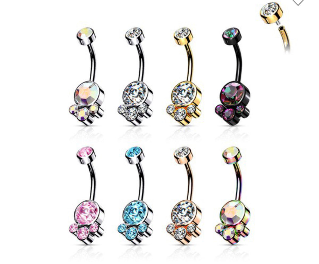 Round  Cluster Crystal Stone Belly Button Ring
