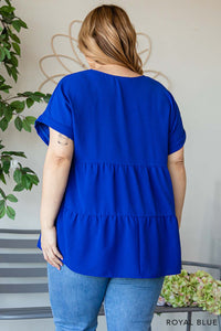 Royal Blue V Neck Ruffle Tiered Top