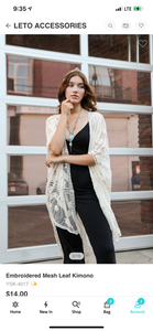 Embroidered Mesh Leaf Kimono- One Size