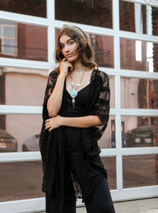 Embroidered Mesh Leaf Kimono- One Size