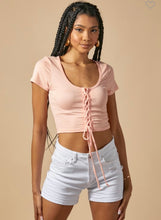 Load image into Gallery viewer, Tropical Peach Lace Up Crop Top

