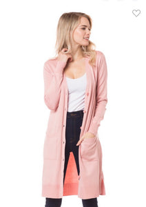 Dusty Pink  Long Button Up Cardigan