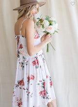 Load image into Gallery viewer, Floral Ivory Fluted Hem Lace Up Back Dress
