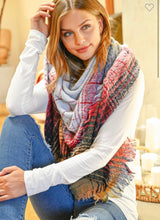 Load image into Gallery viewer, Grey Red and White Plaid Scarf
