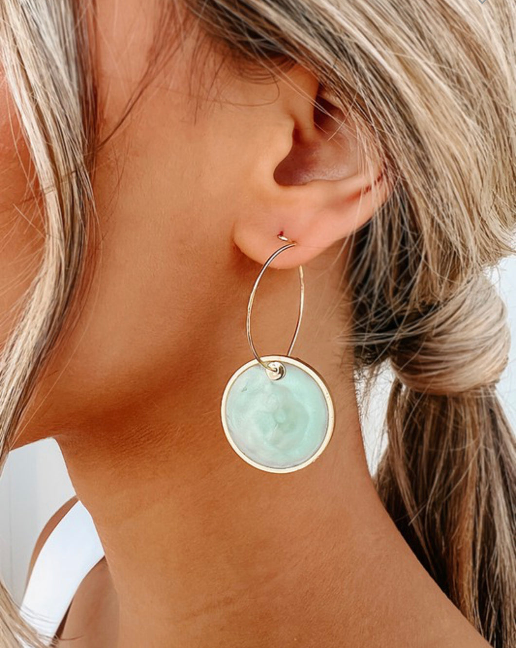 Gold Dangle Teal Watercolor Hoop