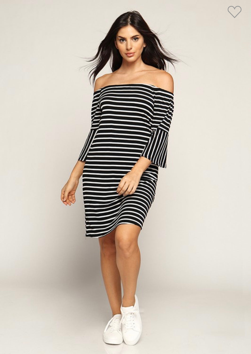 Black/White Striped Off the Shoulder Dress