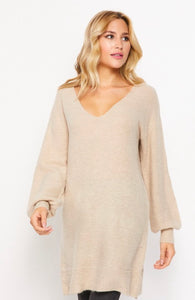 Beige Solid Long Sleeve Comfort Sweater