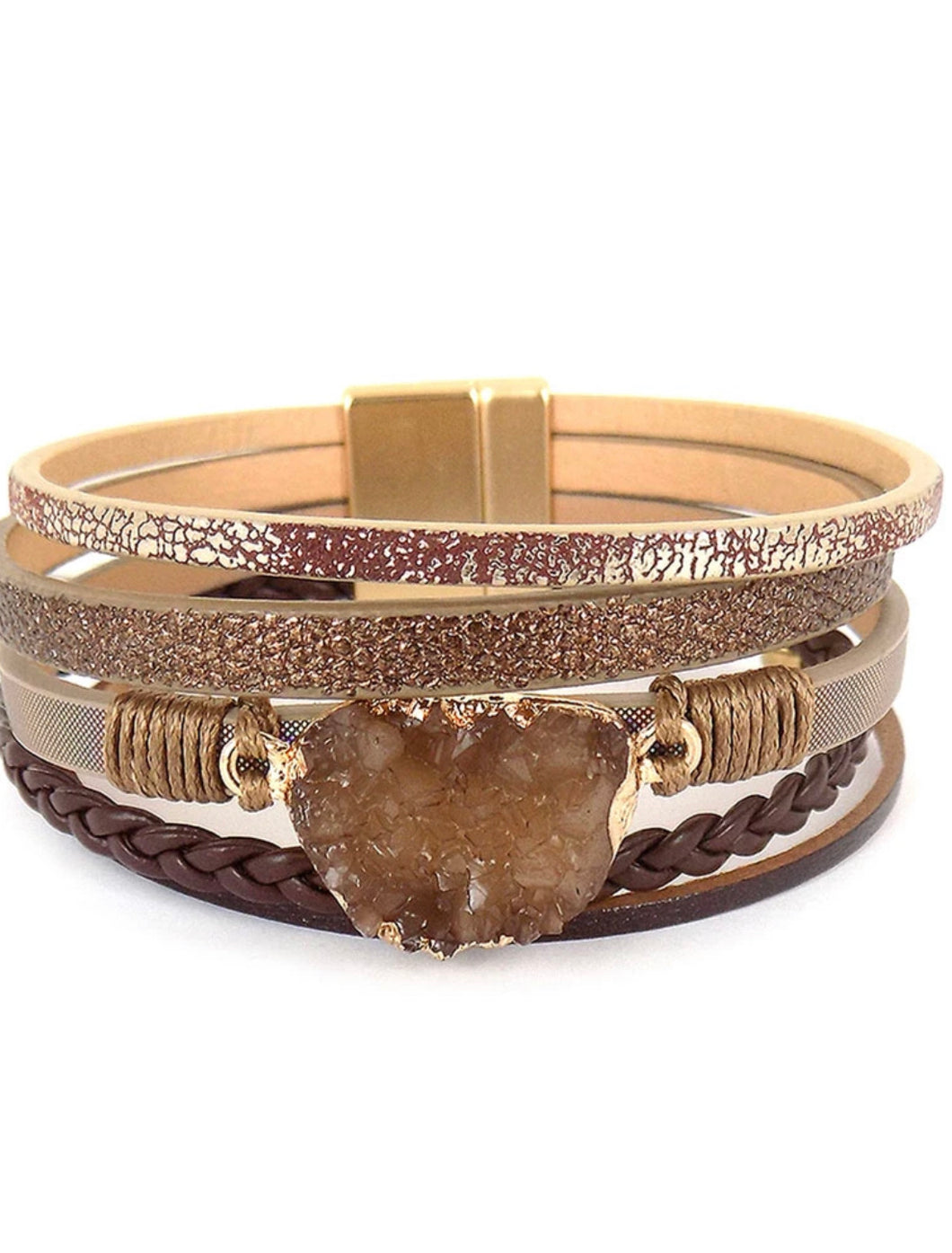 BROWN DRUZY MULTI-STRAND FAUX LEATHER MAGNETIC BRACELET