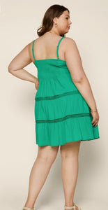 Kelly Green Lace Trim Detail Dress