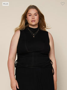 Black Sleeveless Side Tie Mock Neck Top