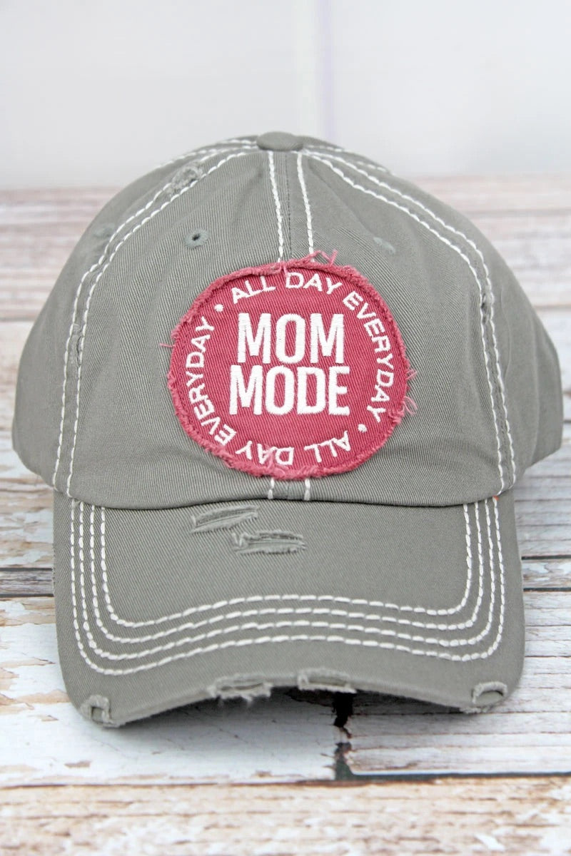 DISTRESSED STEEL GRAY 'MOM MODE' CAP