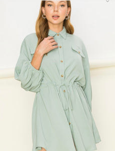 Sage Find Me Again Button Up MiniDress