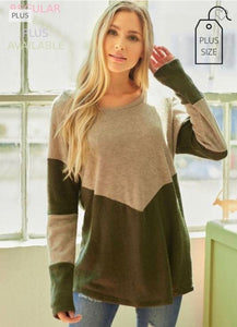 Olive/Taupe ColorBlock Chevron Sweater