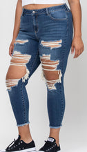 Load image into Gallery viewer, Cello Mid Rise Heavy Destroy Fray Hem Crop Skinny
