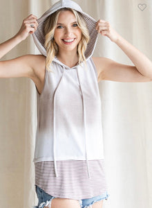 Mocha Tie Dye Hooded Sleeveless Top