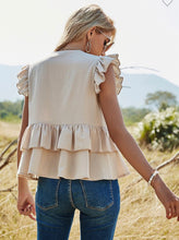 Load image into Gallery viewer, Beige Ruffle Button Up Top
