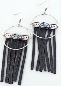 Silvertone Moncton Black Fringe Earrings