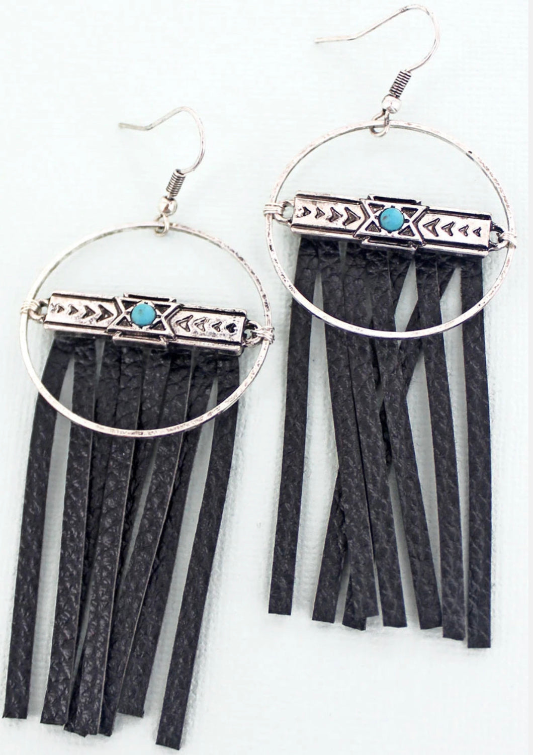 Silvertone Moncton Black Fringe Earrings