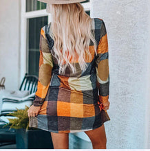 Load image into Gallery viewer, Mustard Plaid Dress with Suede W/Pockets
