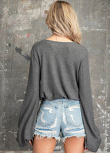 Load image into Gallery viewer, Charcoal Hi-Lo Volume Sleeve Solid Waffle Top
