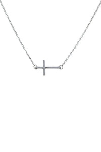 Silvertone Sideways Cross Necklace