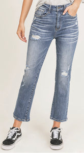 Risen Vintage Washed Medium Straight Leg Jeans