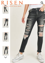 Load image into Gallery viewer, RISEN HIGH RISE DISTRESSED SKINNY- BLACK
