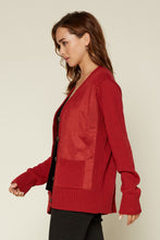 Load image into Gallery viewer, Rust Suede Contrast Knit Cardigan
