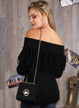 Load image into Gallery viewer, Black Off Shoulder Fringe Sweater Top

