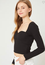 Load image into Gallery viewer, Black Sweetheart Long Sleeve Crop Top

